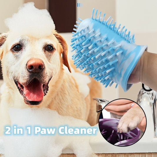 2 In 1 Paw Cleaner & Pet Brush Soft Portable Cup